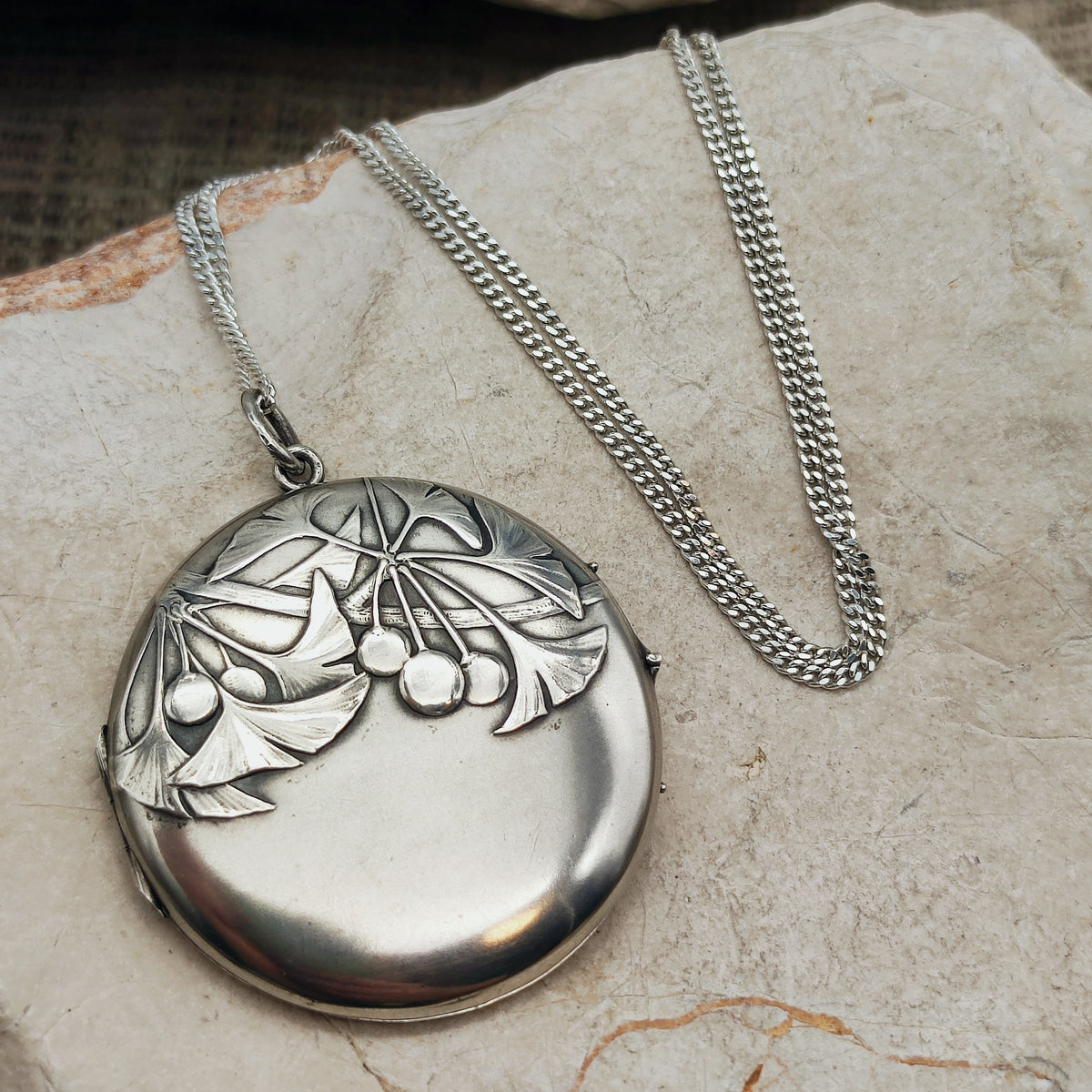 Antique Art Nouveau 800 Silver Ginkgo Locket