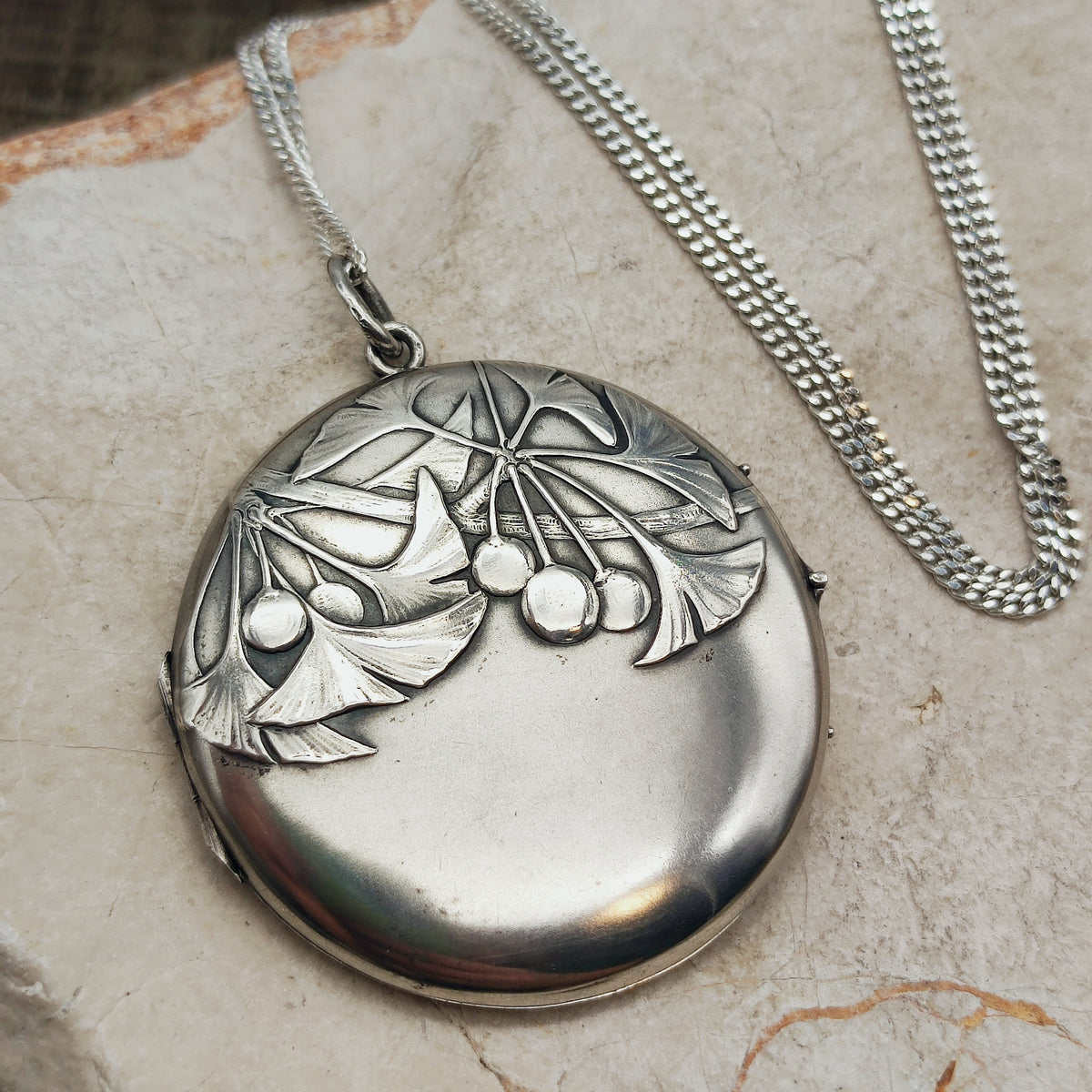 Antique Art Nouveau 800 Silver Ginkgo Locket