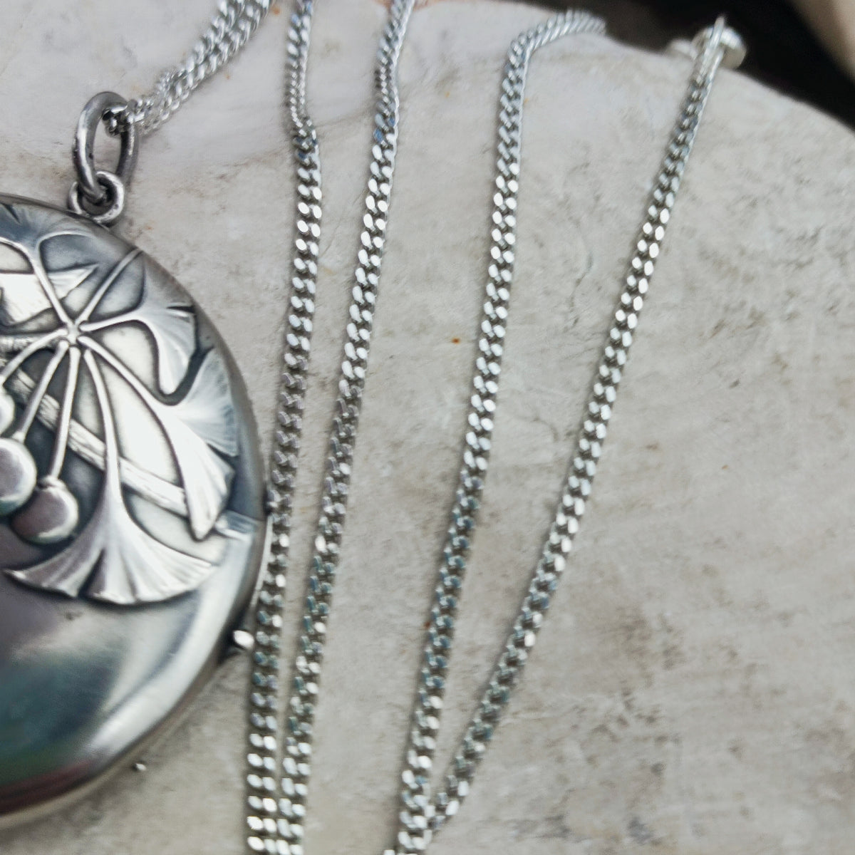 Antique Art Nouveau 800 Silver Ginkgo Locket