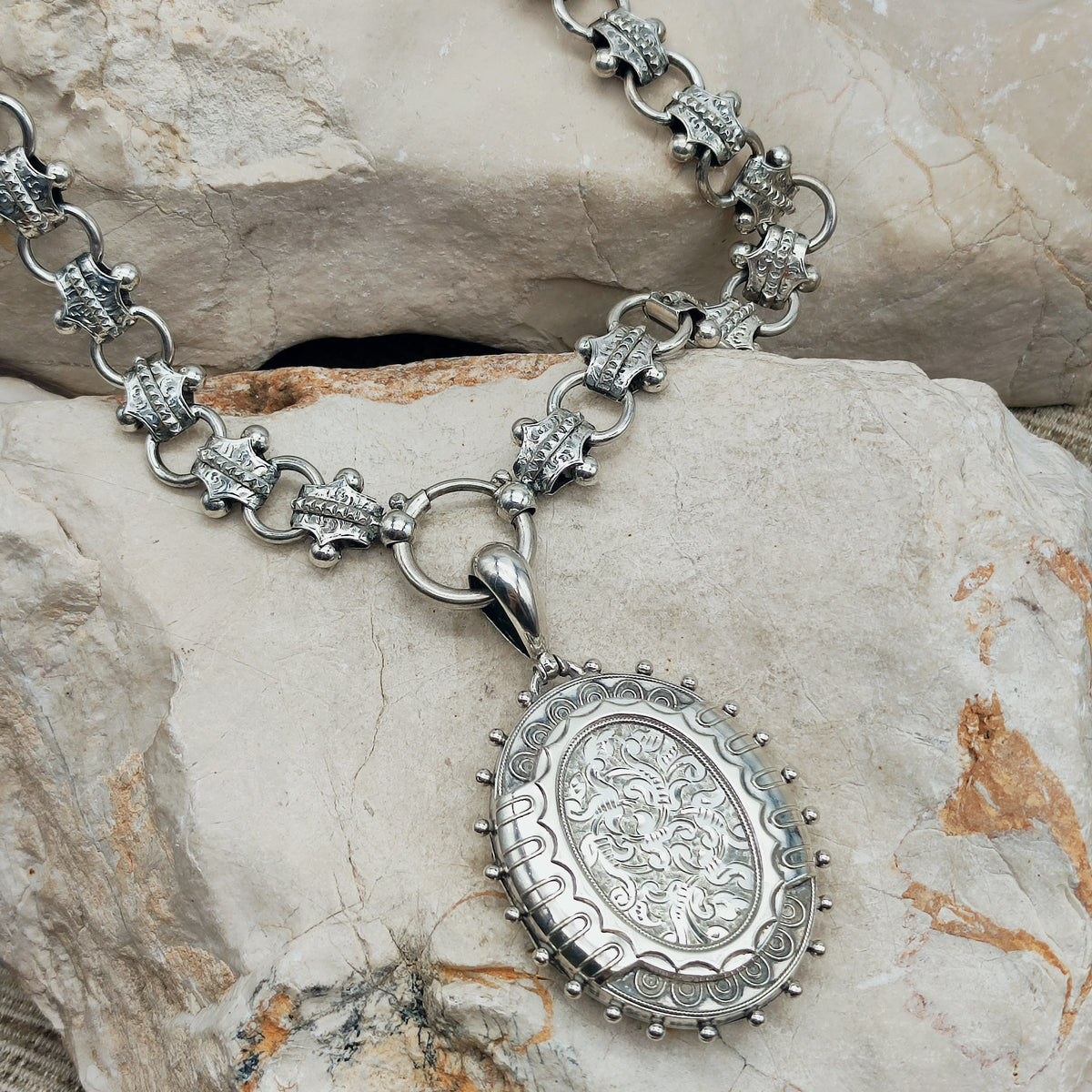 Antique Victorian Silver Book Chain and Presentation Locket, Dated 1882