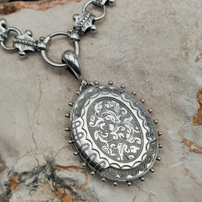 Antique Victorian Silver Book Chain and Presentation Locket, Dated 1882