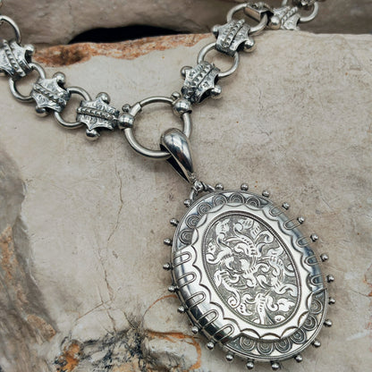 Antique Victorian Silver Book Chain and Presentation Locket, Dated 1882