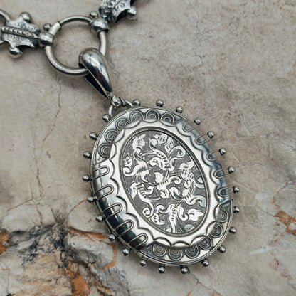 Antique Victorian Silver Book Chain and Presentation Locket, Dated 1882
