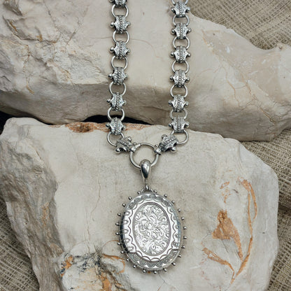 Antique Victorian Silver Book Chain and Presentation Locket, Dated 1882
