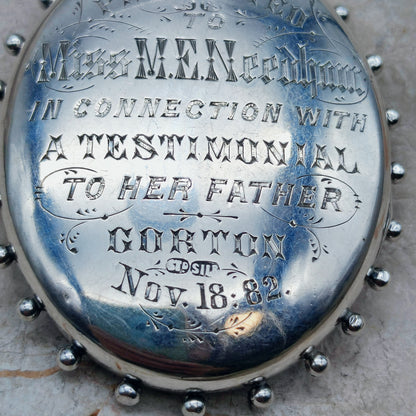Antique Victorian Silver Book Chain and Presentation Locket, Dated 1882