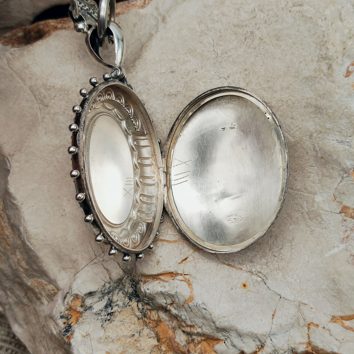 Antique Victorian Silver Book Chain and Presentation Locket, Dated 1882