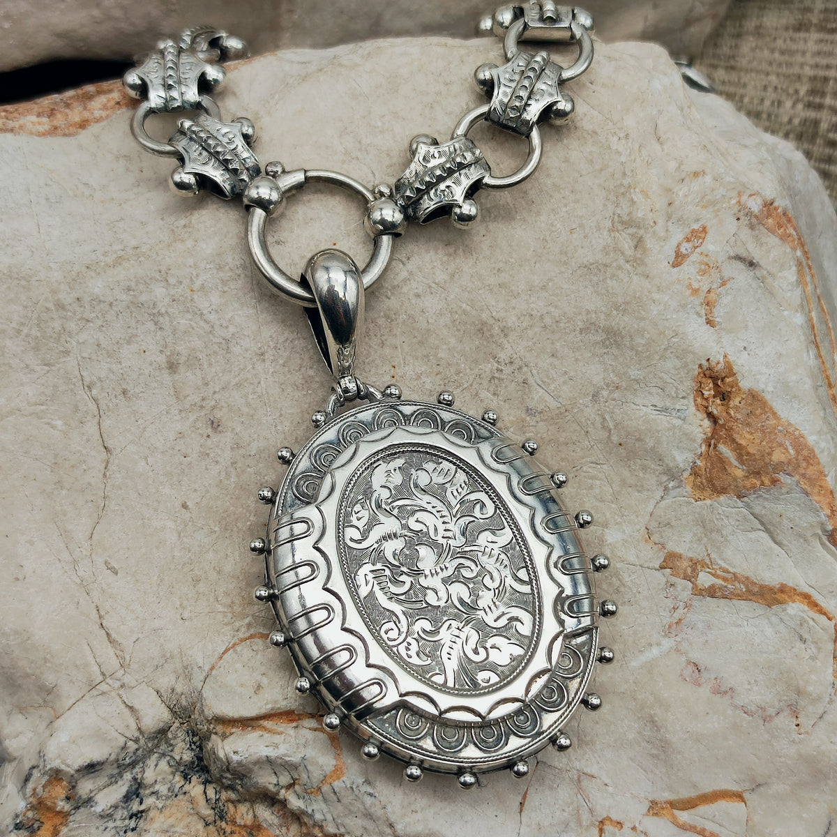 Antique Victorian Silver Book Chain and Presentation Locket, Dated 1882