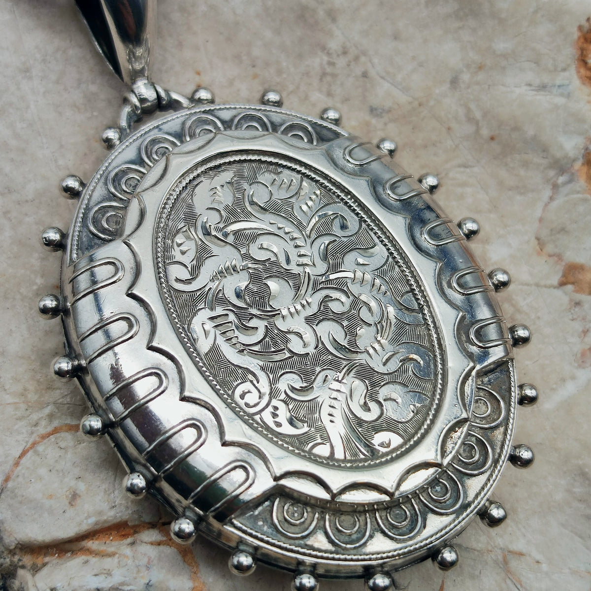 Antique Victorian Silver Book Chain and Presentation Locket, Dated 1882