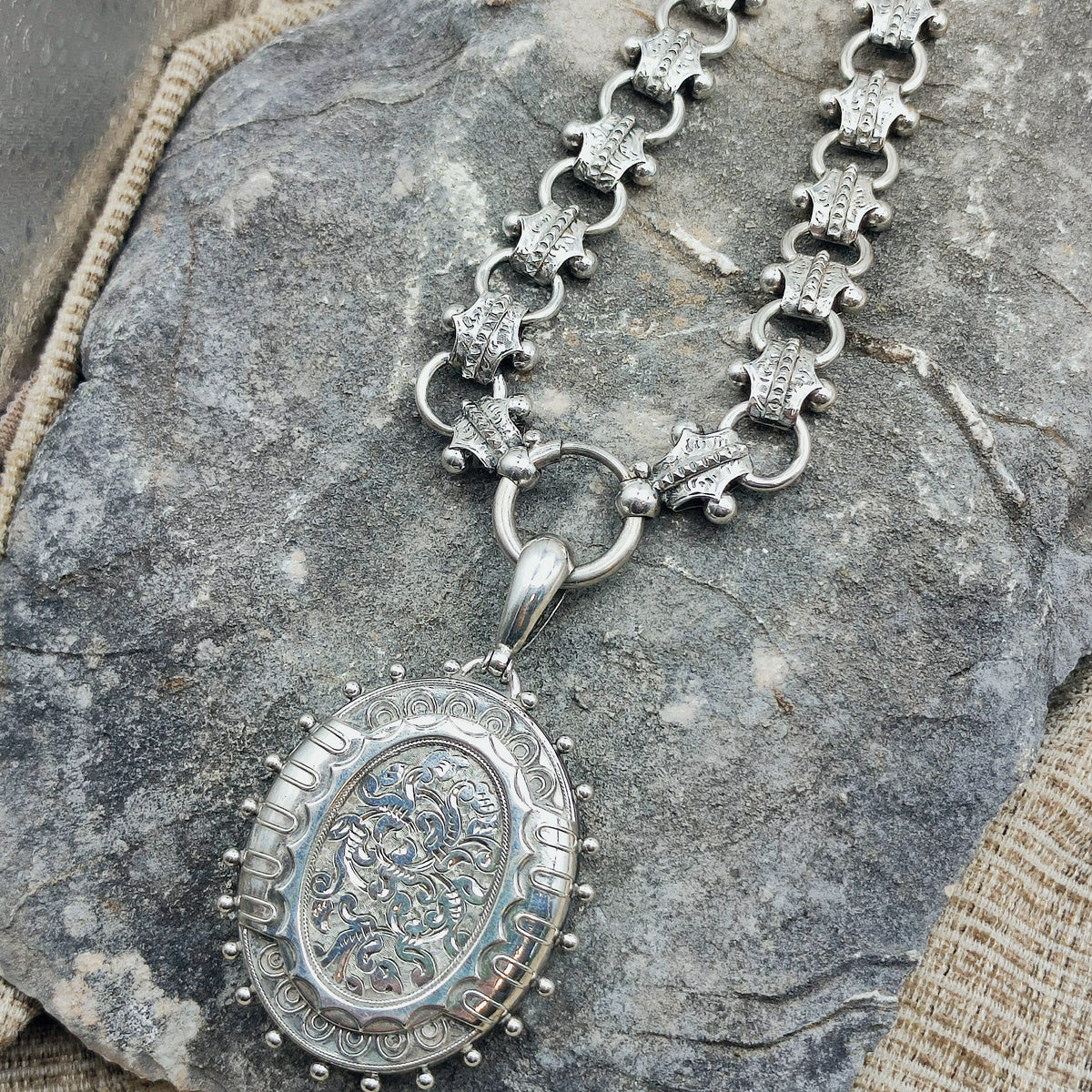 Antique Victorian Silver Book Chain and Presentation Locket, Dated 1882