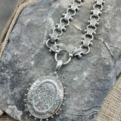 Antique Victorian Silver Book Chain and Presentation Locket, Dated 1882