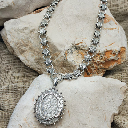 Antique Victorian Silver Book Chain and Presentation Locket, Dated 1882