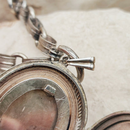 Antique Victorian Silver Book Chain Necklace with Floral Locket