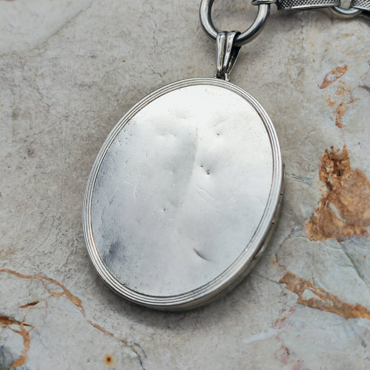 Antique Victorian Silver Book Chain Necklace with Floral Locket