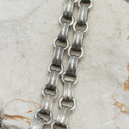 Antique Victorian Silver Book Chain Necklace with Floral Locket