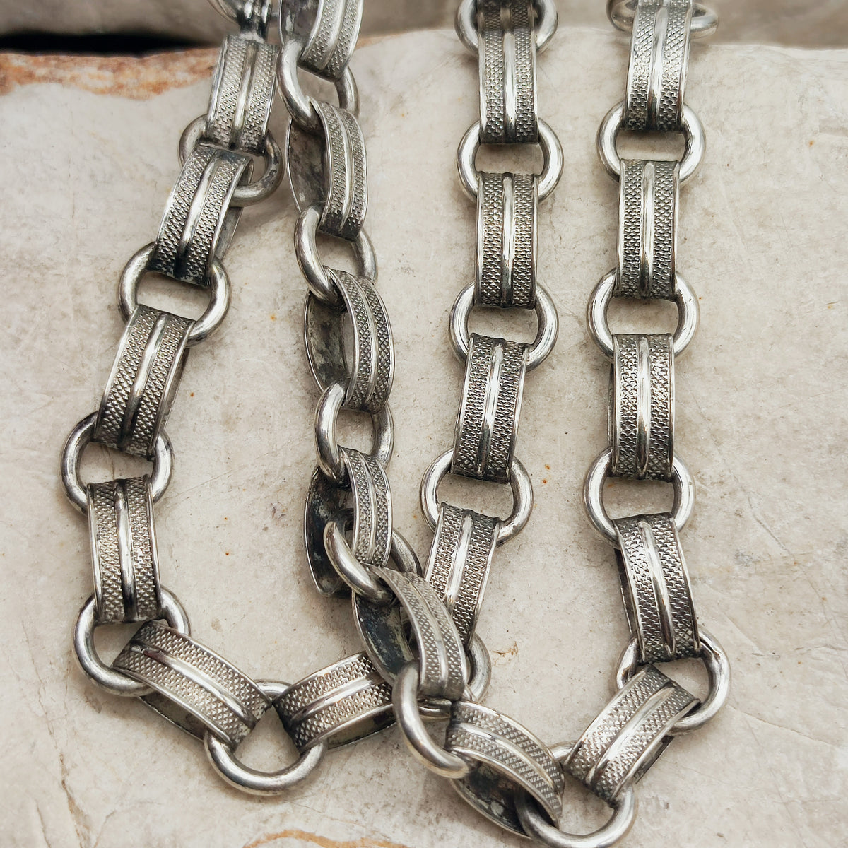 Antique Victorian Silver Book Chain Necklace with Floral Locket