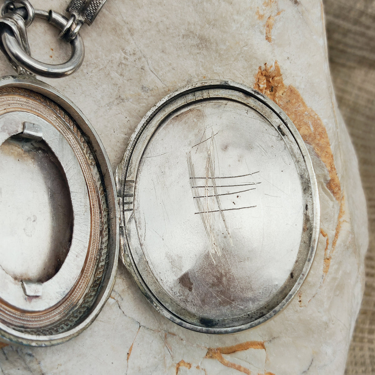 Antique Victorian Silver Book Chain Necklace with Floral Locket