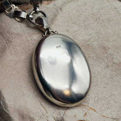 Antique Victorian Sterling Silver Book Chain and Locket by Robert James Dick, 1884