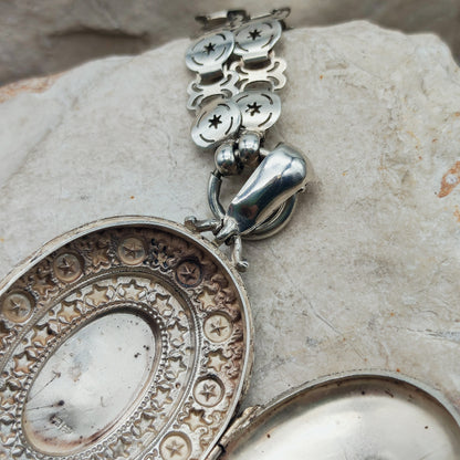 Antique Victorian Sterling Silver Book Chain and Locket by Robert James Dick, 1884