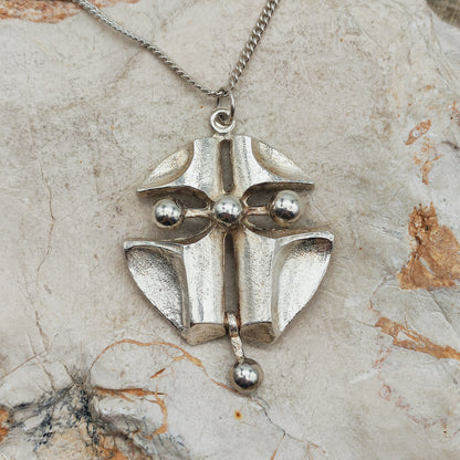 Vintage Finnish AKT 830 Silver Brutalist Pendant Necklace