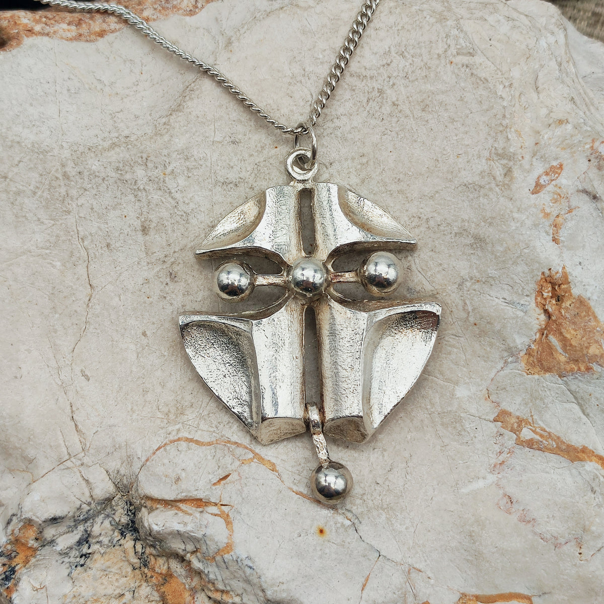 Vintage Finnish AKT 830 Silver Brutalist Pendant Necklace