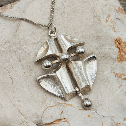 Vintage Finnish AKT 830 Silver Brutalist Pendant Necklace