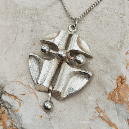 Vintage Finnish AKT 830 Silver Brutalist Pendant Necklace
