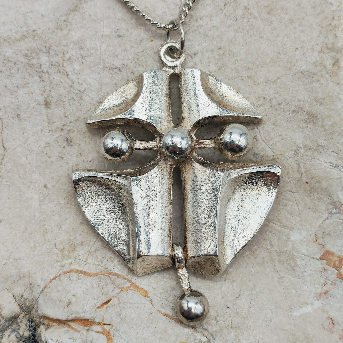 Vintage Finnish AKT 830 Silver Brutalist Pendant Necklace