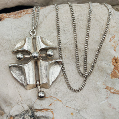 Vintage Finnish AKT 830 Silver Brutalist Pendant Necklace