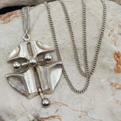 Vintage Finnish AKT 830 Silver Brutalist Pendant Necklace