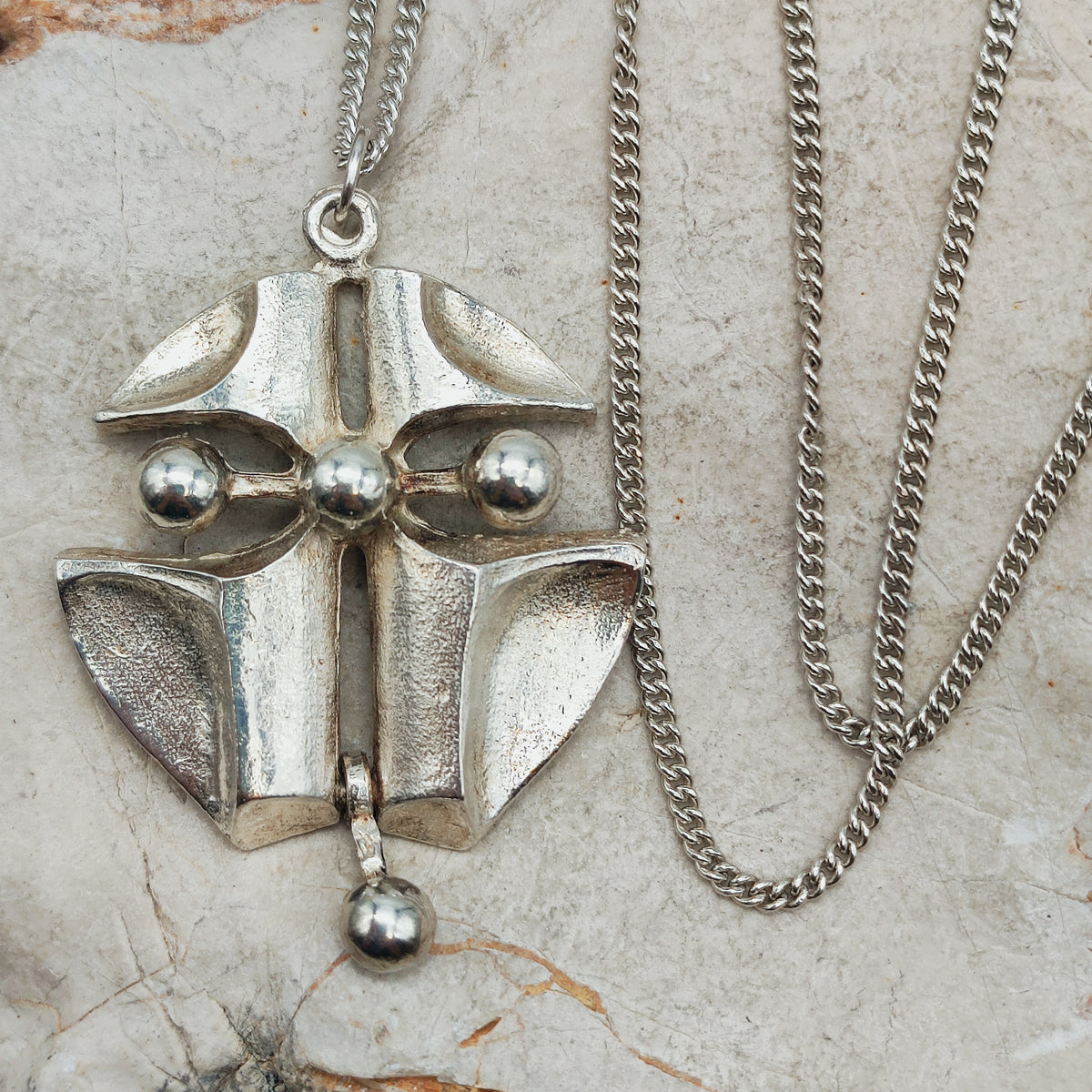 Vintage Finnish AKT 830 Silver Brutalist Pendant Necklace