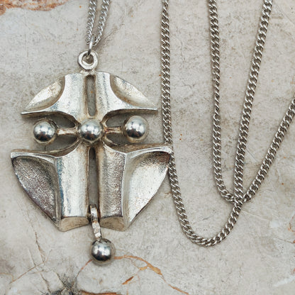 Vintage Finnish AKT 830 Silver Brutalist Pendant Necklace