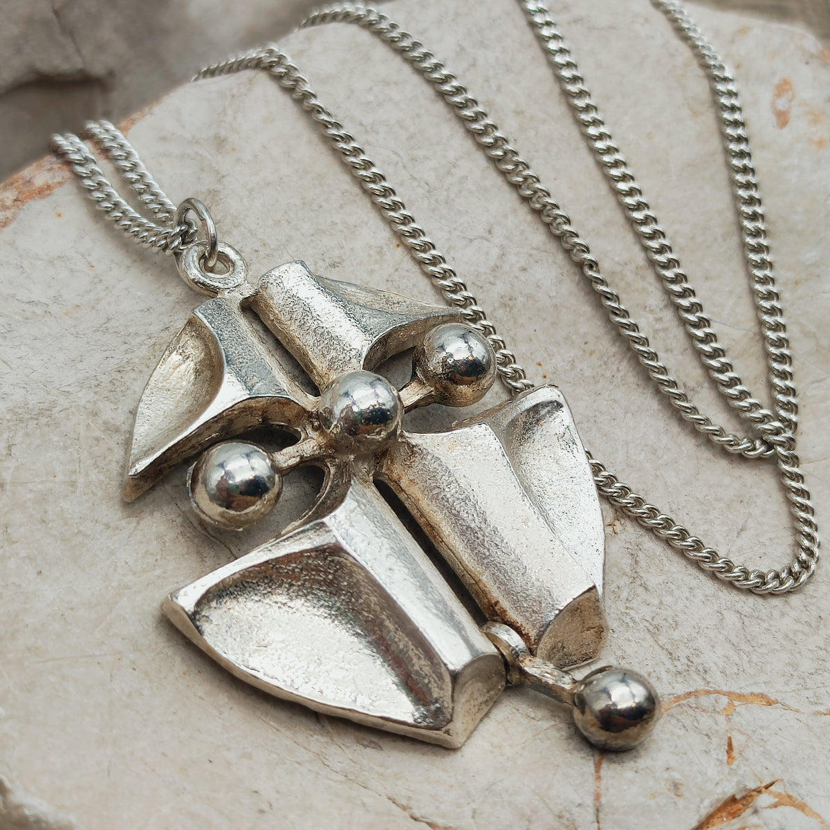 Vintage Finnish AKT 830 Silver Brutalist Pendant Necklace