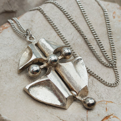 Vintage Finnish AKT 830 Silver Brutalist Pendant Necklace