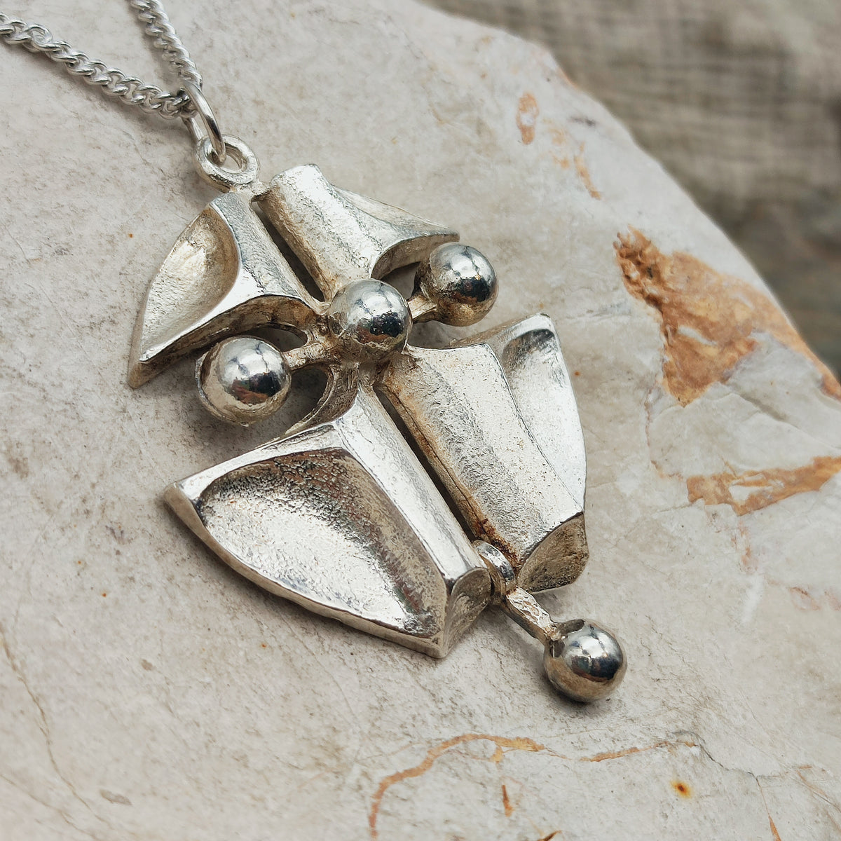 Vintage Finnish AKT 830 Silver Brutalist Pendant Necklace
