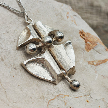 Vintage Finnish AKT 830 Silver Brutalist Pendant Necklace