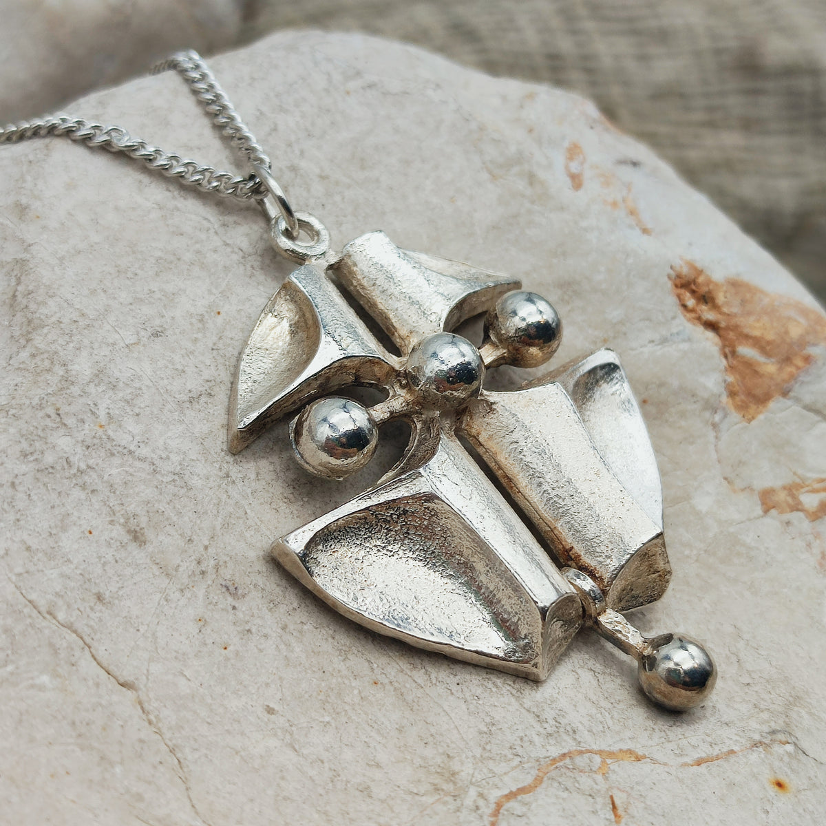 Vintage Finnish AKT 830 Silver Brutalist Pendant Necklace