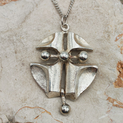 Vintage Finnish AKT 830 Silver Brutalist Pendant Necklace