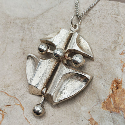 Vintage Finnish AKT 830 Silver Brutalist Pendant Necklace