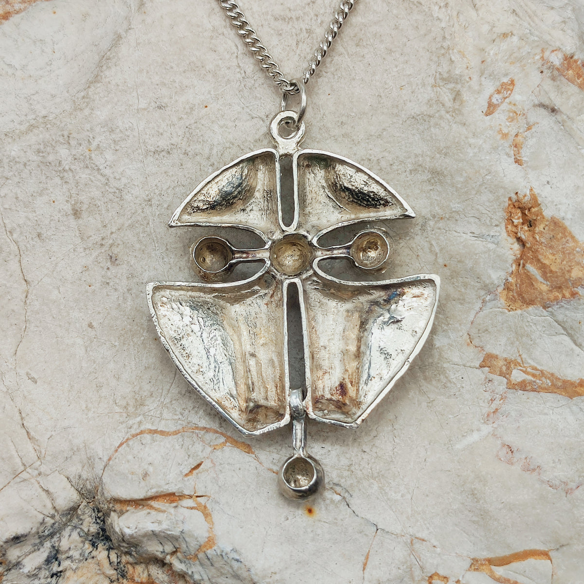 Vintage Finnish AKT 830 Silver Brutalist Pendant Necklace