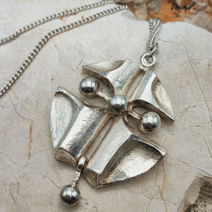 Vintage Finnish AKT 830 Silver Brutalist Pendant Necklace