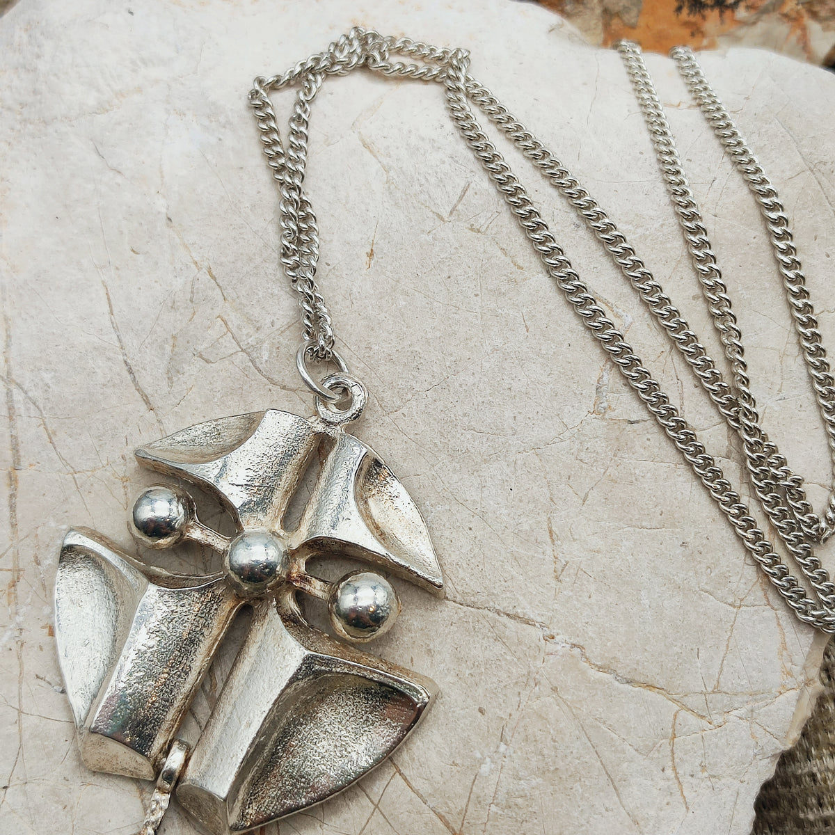 Vintage Finnish AKT 830 Silver Brutalist Pendant Necklace