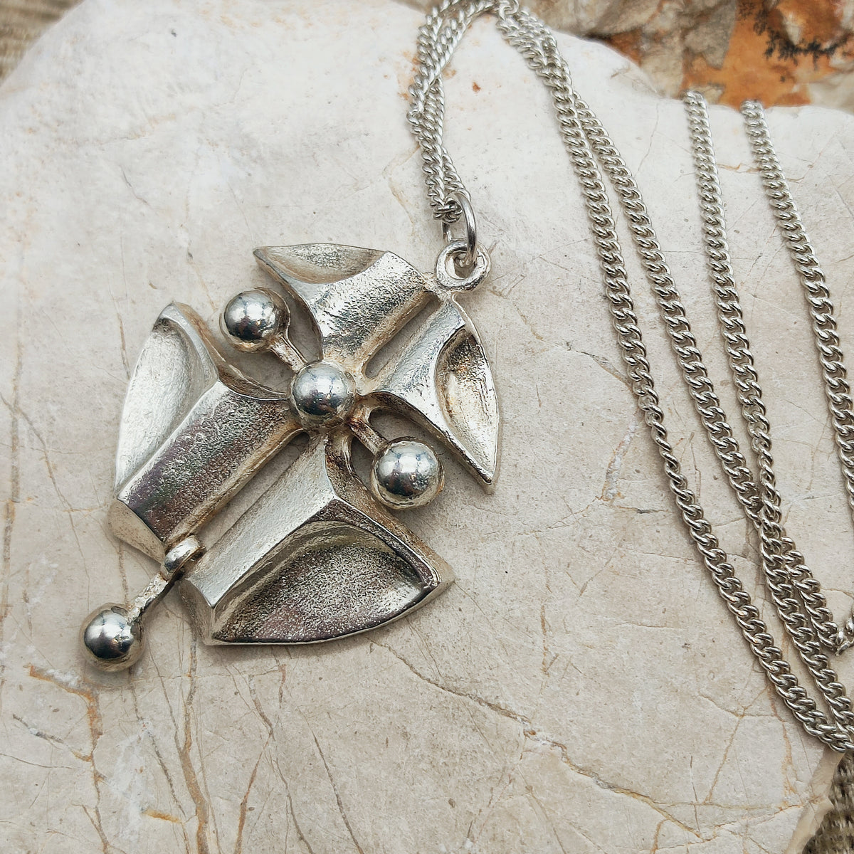 Vintage Finnish AKT 830 Silver Brutalist Pendant Necklace