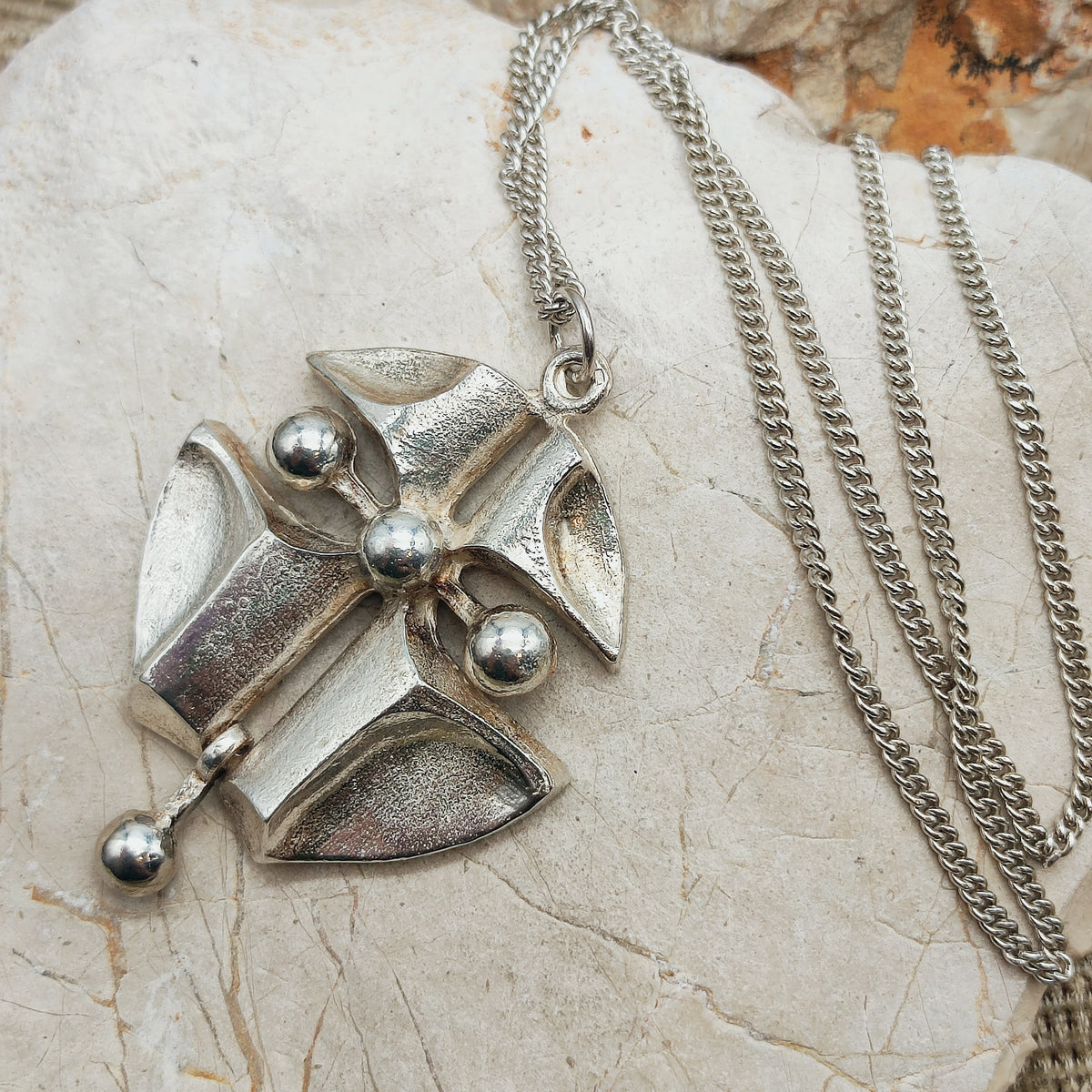 Vintage Finnish AKT 830 Silver Brutalist Pendant Necklace