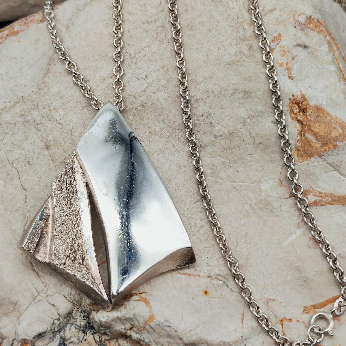 Vintage Finnish Tammen Koru AKT Sterling Silver Geometric Pendant Necklace