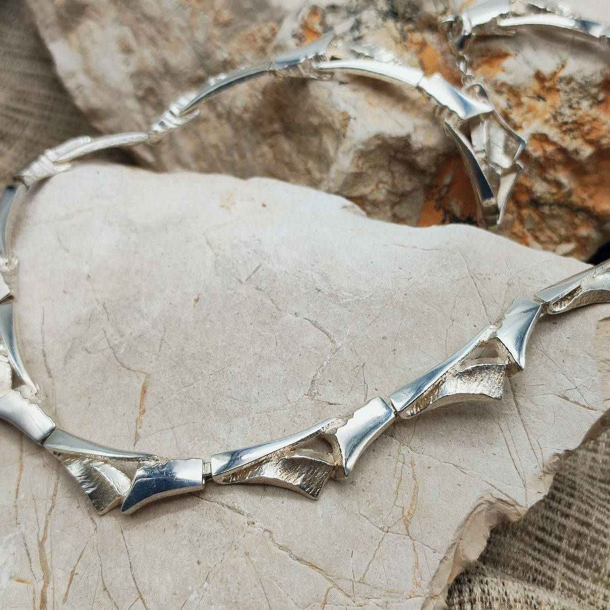 Vintage Finnish AKT Sterling Silver Link Necklace by Marjut Kemppi