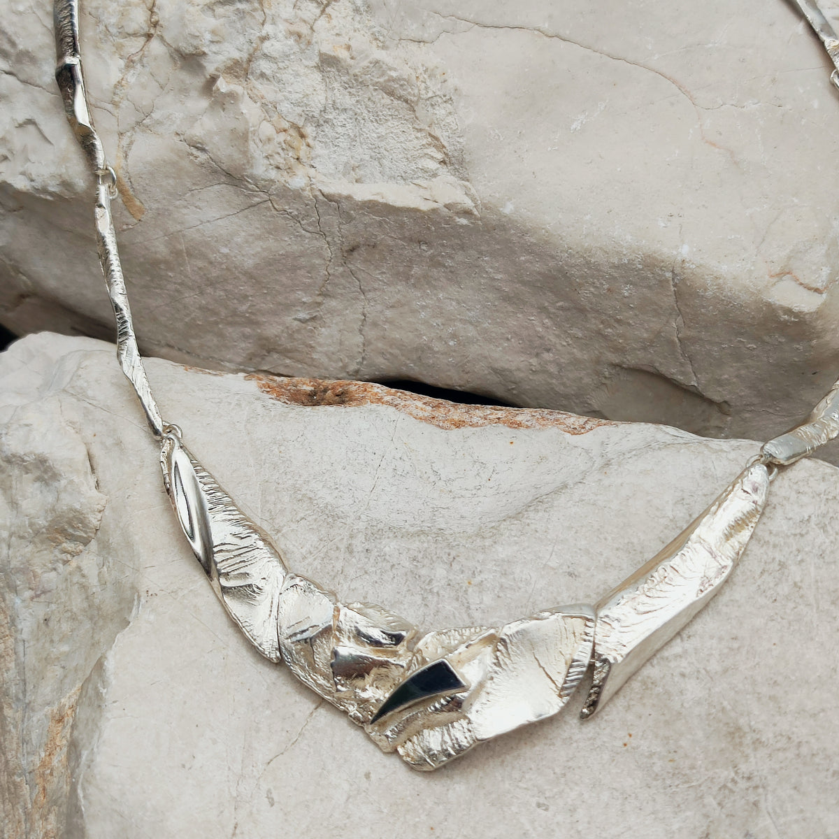 Finnish AKT Sterling Silver Sculptural Collar Necklace