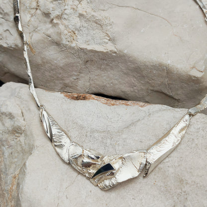 Finnish AKT Sterling Silver Sculptural Collar Necklace