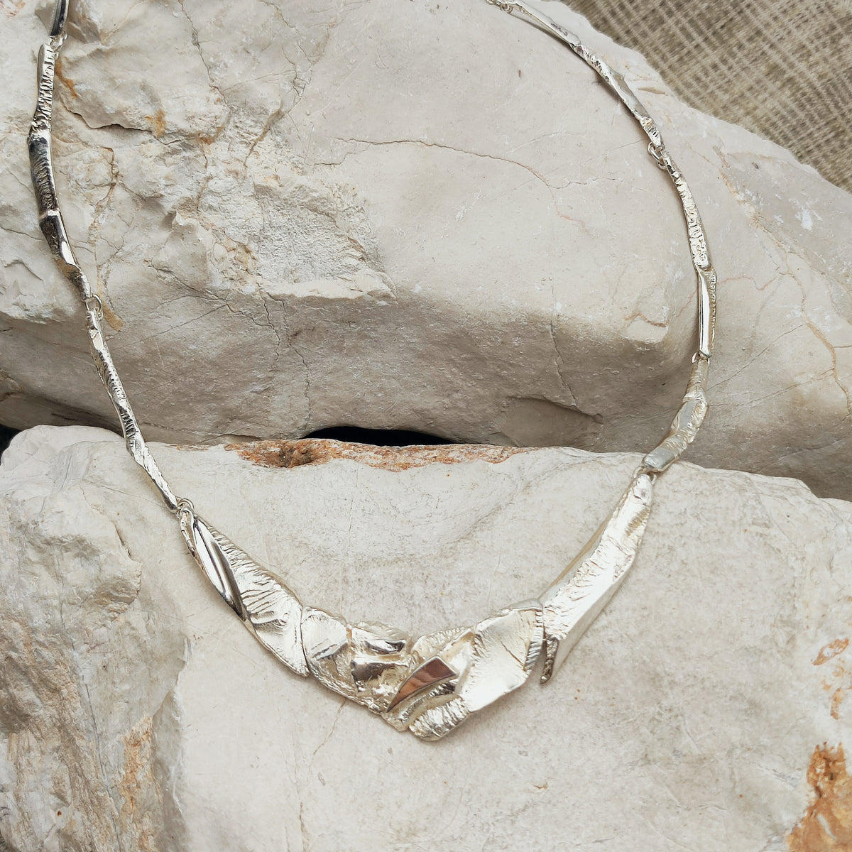 Finnish AKT Sterling Silver Sculptural Collar Necklace