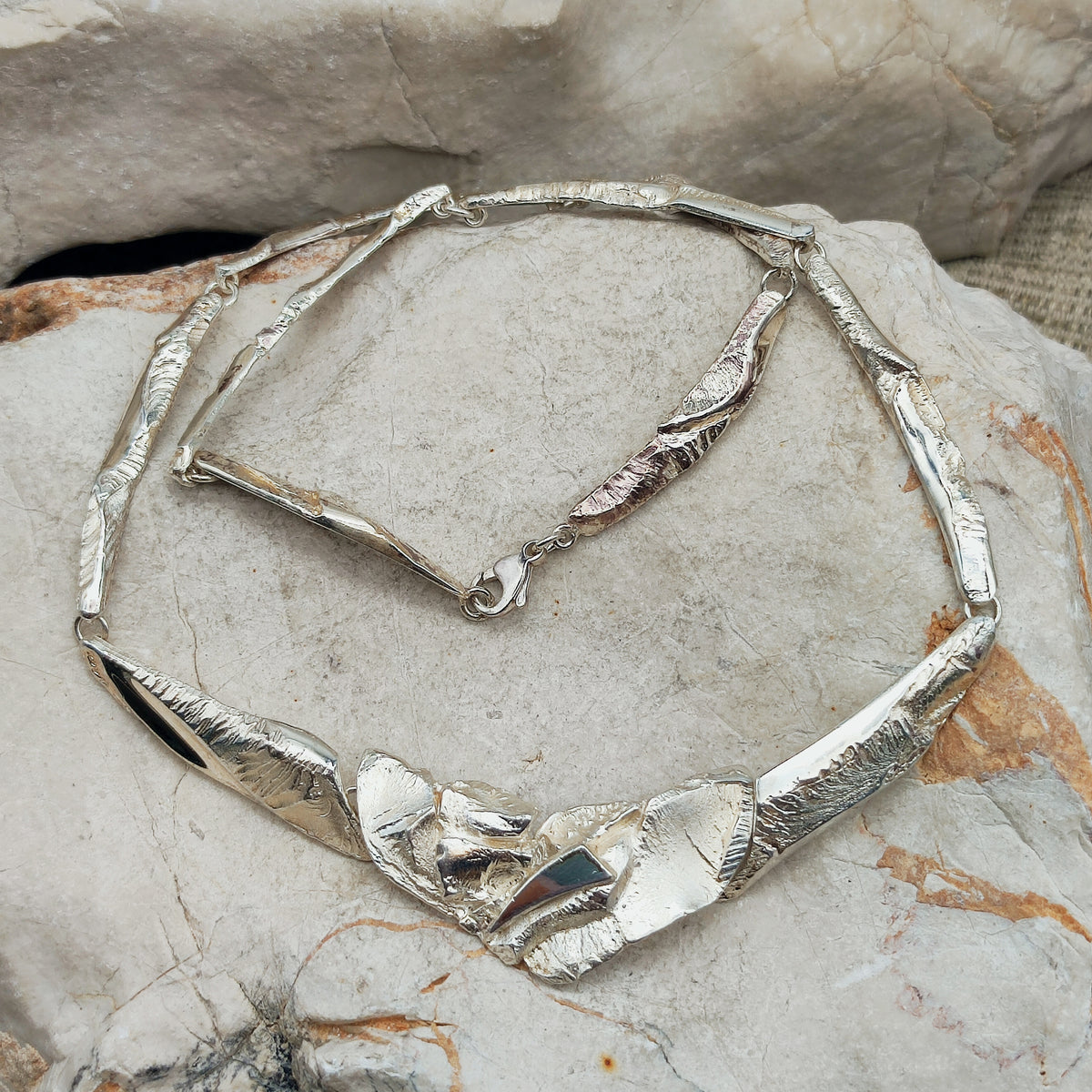 Finnish AKT Sterling Silver Sculptural Collar Necklace