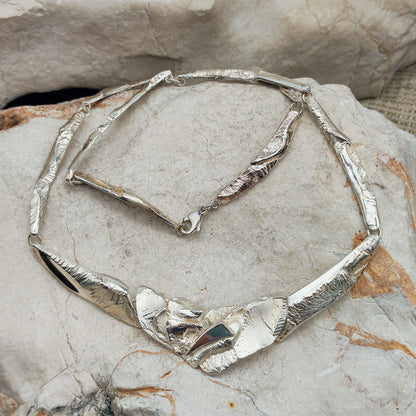 Finnish AKT Sterling Silver Sculptural Collar Necklace